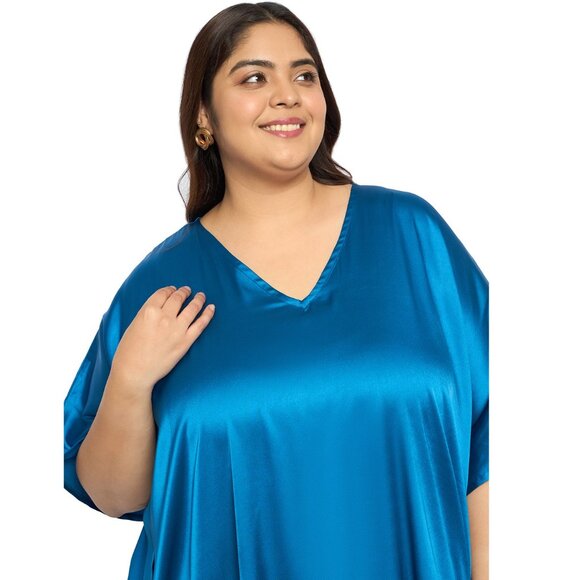 Gypsie Blu Satin Solid Plus Size Maxi Dress Stylish Caftan Dresses for Womens - Picture 5 of 6